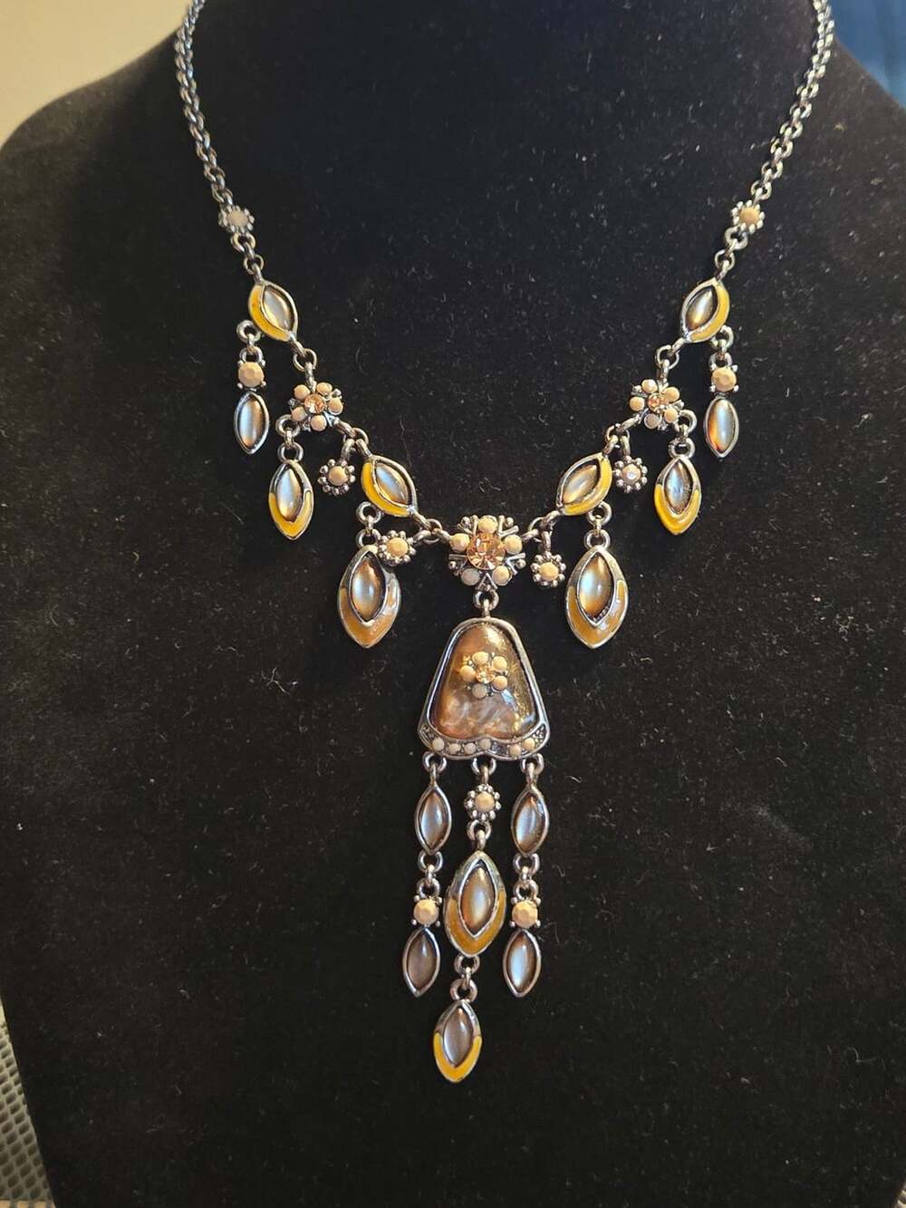 Bohemian Multi-Tier Statement Necklace Yellow Enamel Crystals